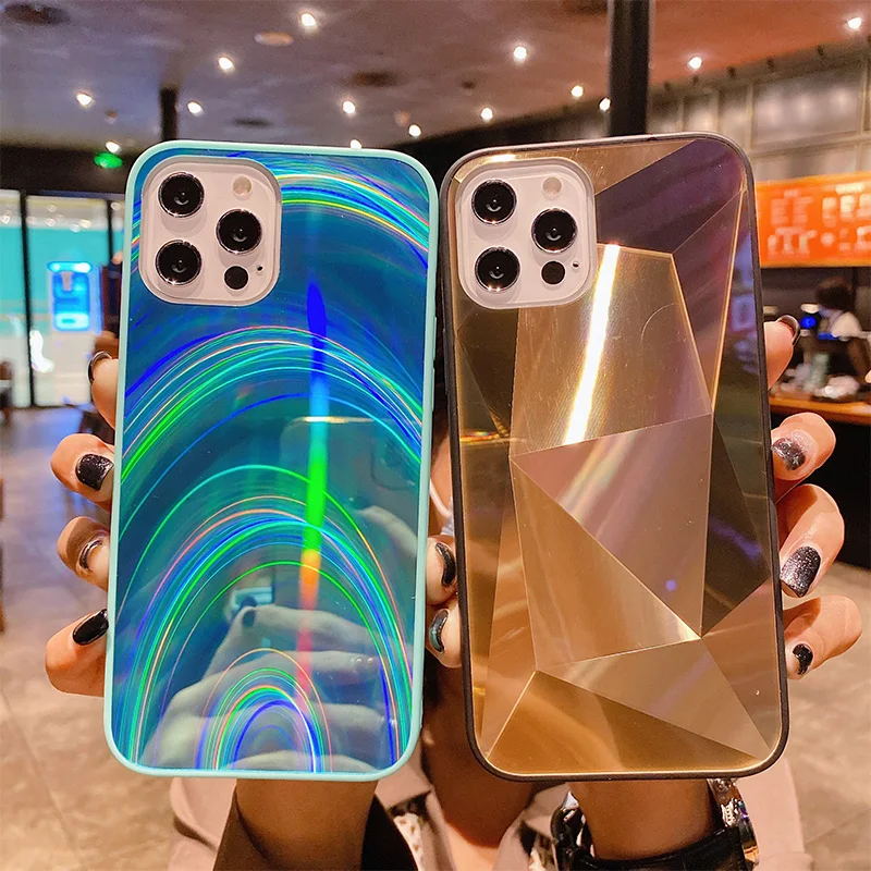 Зеркальный 3D-чехол для iPhone 12 Pro Max яркий блестящий лазерный чехол Mini | Мобильные
