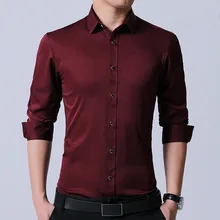 Осенняя и зимняя новая мужская рубашка с длинным рукавом, Молодежная деловая Повседневная однотонная стрейчевая тонкая мужская рубашка
