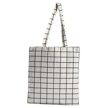

Eco Shopping Large Capacity 2020 New High Quality Bags Fashion Women Student Canvas Bag Linen Plaid Shoulder Tote Handbag