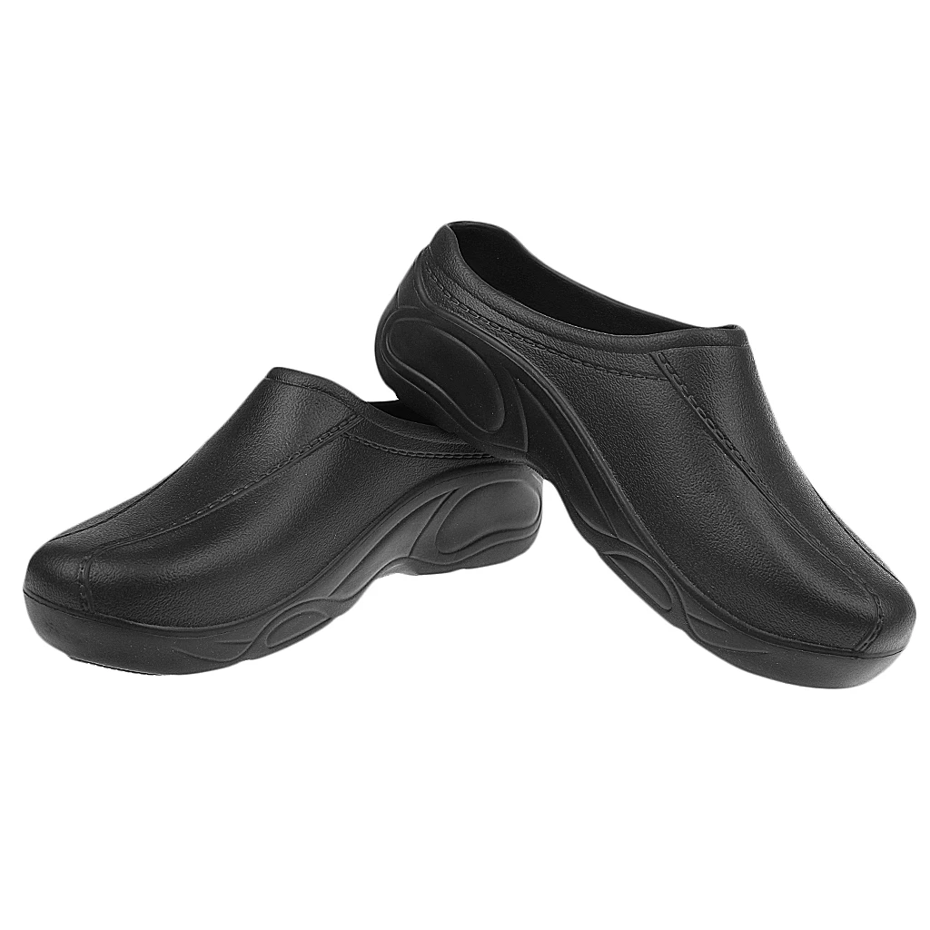 Men Women Cook Medical Nursing Shoes Ultralite Clogs Strapless Anti-Slip Black/White