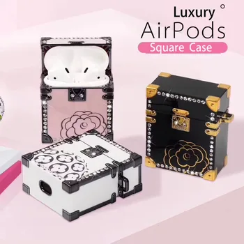 

For for Airpods1 2 Earphone Cases Bling Diamond Earphone Cover Fashion Suqare Anti-knock Earbud Case New Rivet Gift Airpod Case