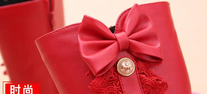 Модные ботинки для девочек; зимние теплые однотонные зимние ботинки с круглым носком; модные студенческие ботинки на плоской подошве с бантом для девочек
