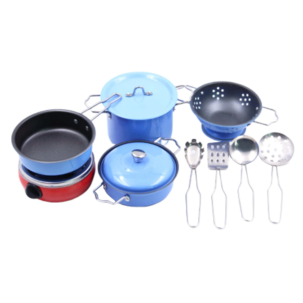 Kids Children Kitchen Pretend Play Toys Cooking Cookware Set Blue 11pcs