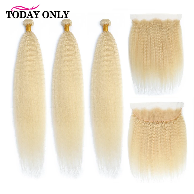 

TODAY ONLY 613 Bundles With Frontal Kinky Straight 3 Bundles With Frontal 13x4 Ear To Ear Lace Frontal Closure With Bundles Remy