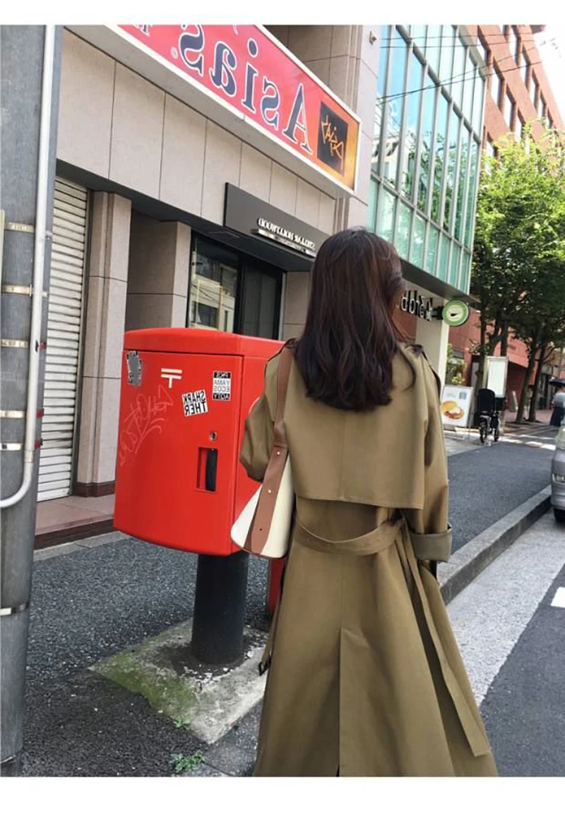 Women 's Trench Coat Mid -length 2021 New Korean Style Elegant Fashion Casual Spring and Autumn Khaki Long Double Breasted Full