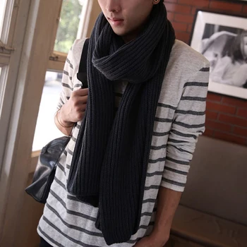 

Black Couple Solid Color Scarf Wool Korean Men's And Women's Knitted Scarf