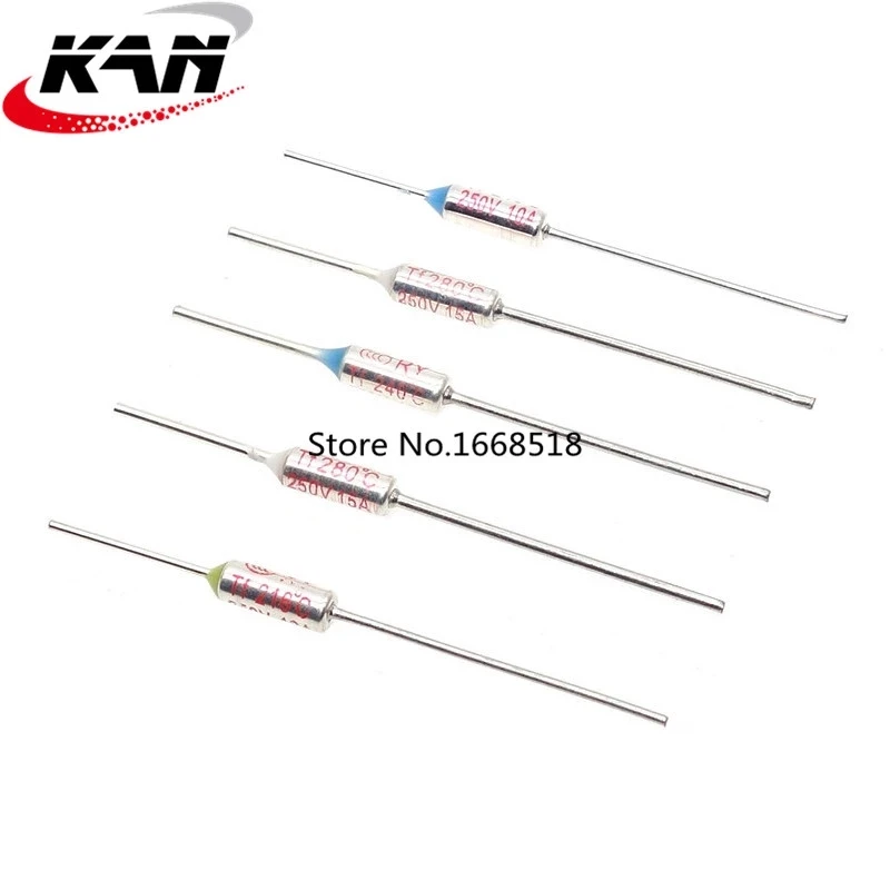 100pcs TF Thermal Fuse RY 10A 15A 250V Temperature Control Thermostat Switch 73C 133C 142C 157C 172C 185C 192C 216C 240C Degree
