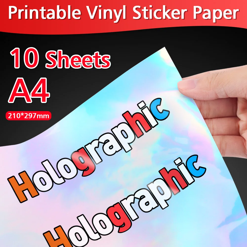 

10Sheets Rainbow Holographic Printable Vinyl Sticker Paper A4 Waterproof Self-adhesive Laser Inkjet Stickers for Inkjet Printer
