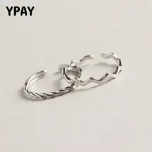 YPAY Pure 100 font b 925 b font Sterling Silver Wave Open font b Rings b