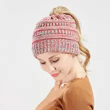 Новинка; сезон осень-зима; Вязаная Шерстяная Шапка разных цветов; женская шапка с хвостиком в европейском и американском стиле