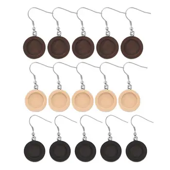 

10pcs Wooden Cabochon Base Setting 12mm Round Stainless Steel Hook For DIY Jewelry Making Findings