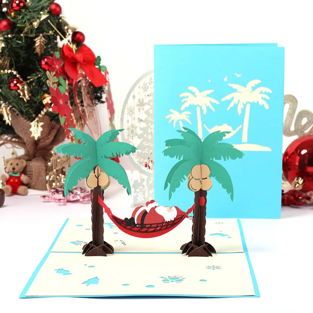  New 3D Coconut Tree Santa Christmas Birthday Greeting Invitation Cards Postcard Gift - 4000561258050