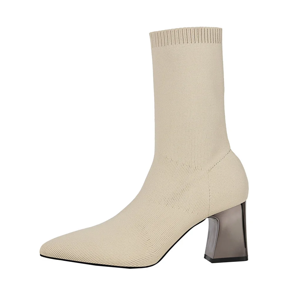 Г., женские эластичные вязаные носки, сапоги металлический блок, низкий каблук 7 см, Фетиш фуксия, ботильоны для стриптиза, тонкий толстый белый цвет