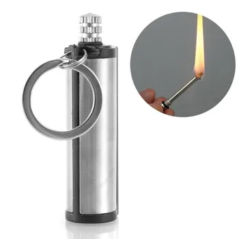 

1pc Permanent Lighter Cylindrical Stainless Steel Matches Key Ring Lighter Waterproof Cigarette Accessories Permanent Lighter