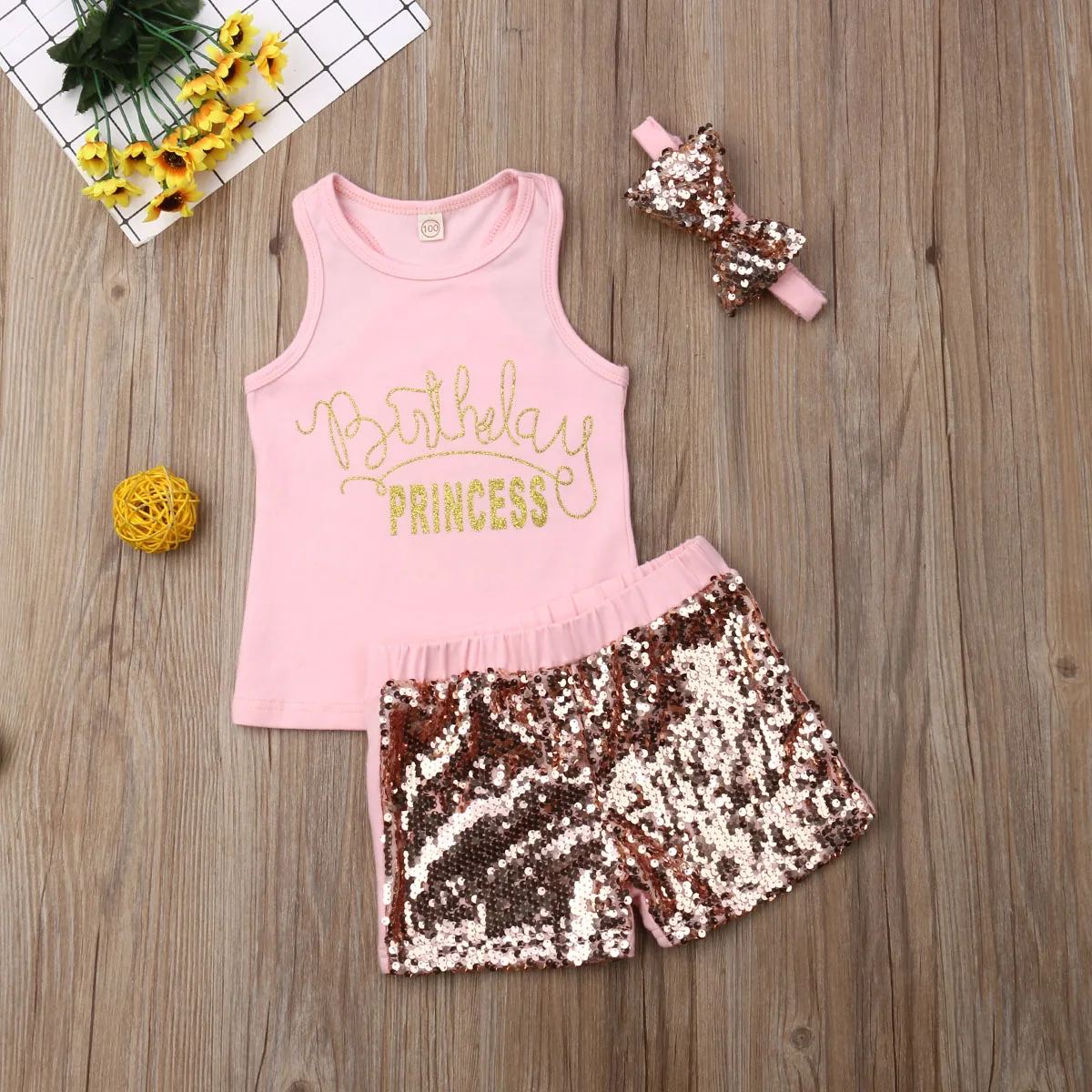 

Pudcoco Summer Toddler Baby Girl Clothes Sleeveless Princess Vest Tops Sequins Short Pants Headband 3Pcs Outfits Clothes 2-7Y