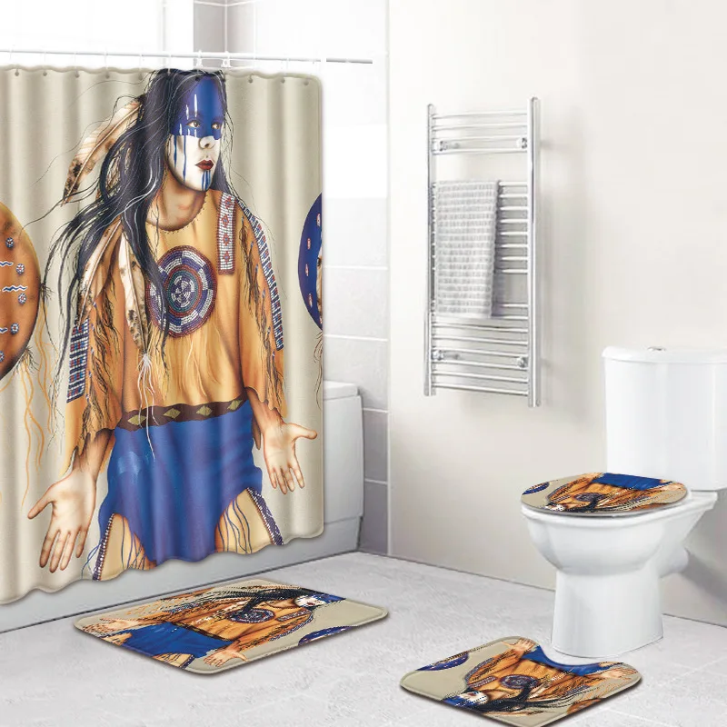 4 шт. абстрактное искусство Африканский Американский Душ Занавес Набор ковриков крышка унитаза набор ковриков для ванной Аксессуары для ванной комнаты шторы с крючками - Цвет: 6