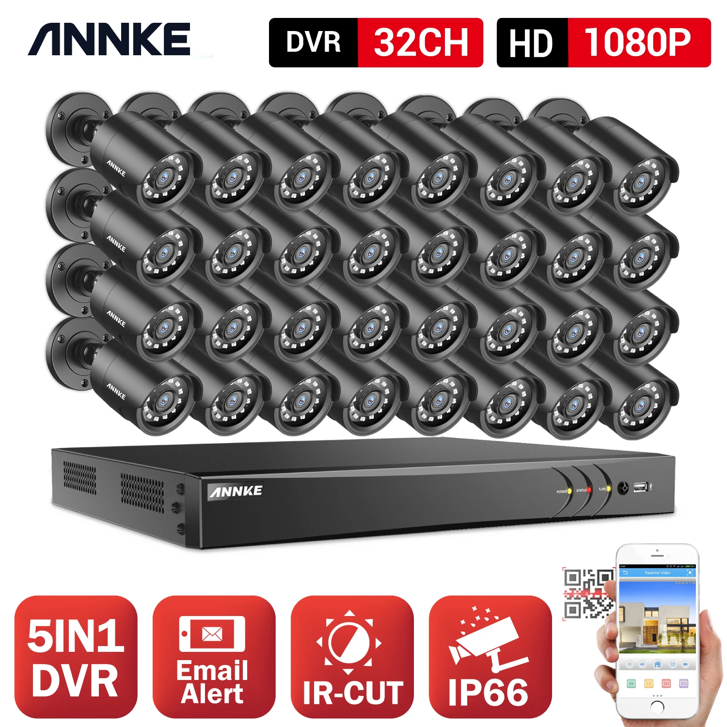 

ANNKE 32CH H.264+ 1080P Lite CCTV System DVR 32pcs 2.0MP IR Night Vision Security Bullet Cameras 1080P Video Surveillance Kit