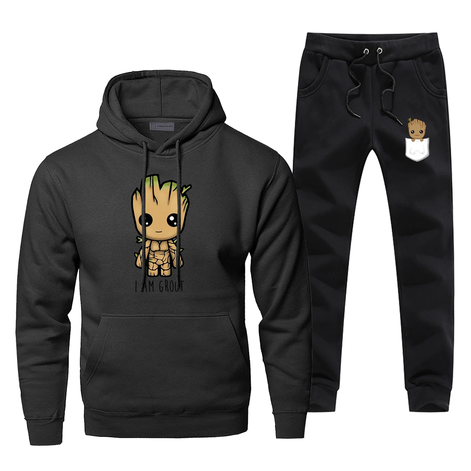 Marvel I Am Groot толстовки, мужские модные толстовки Marvel Groot+ штаны, комплекты из двух предметов, Мужская Уличная одежда в стиле хип-хоп, спортивная одежда, спортивные штаны