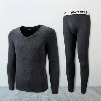 

Male Long Johns Dark Gray Autumn Winter Keep Warm Thermo Lingerie Set Large Size Full Sleeve Thick Thermal Underwear