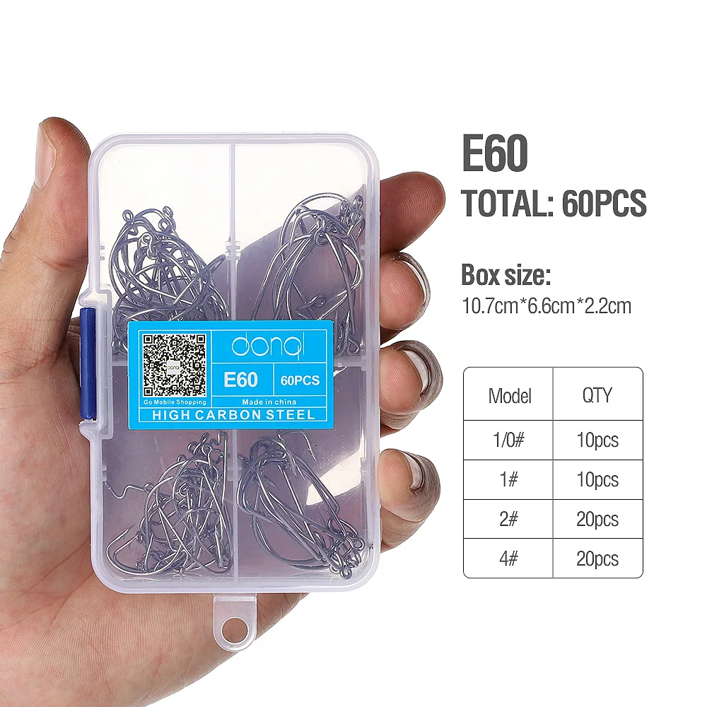 Set E DONQL 60 шт./кор. смешанные Размеры офсетная печать бронзовых морских рыболовных крючков из углеродистой Сталь широкий Трапп рыболовный крючок 5/0#4# колючей крючок для ловли карпа для Мягкая приманка в виде червей - Цвет: Set E
