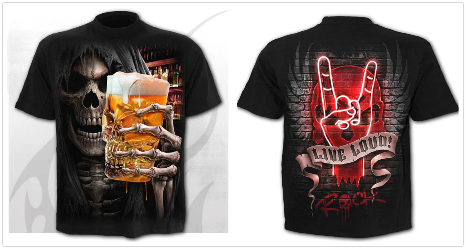 Mens 3D Skull T-Shirt - Punk Summer Streetwear Top O-neck Sizes XXS-5XL