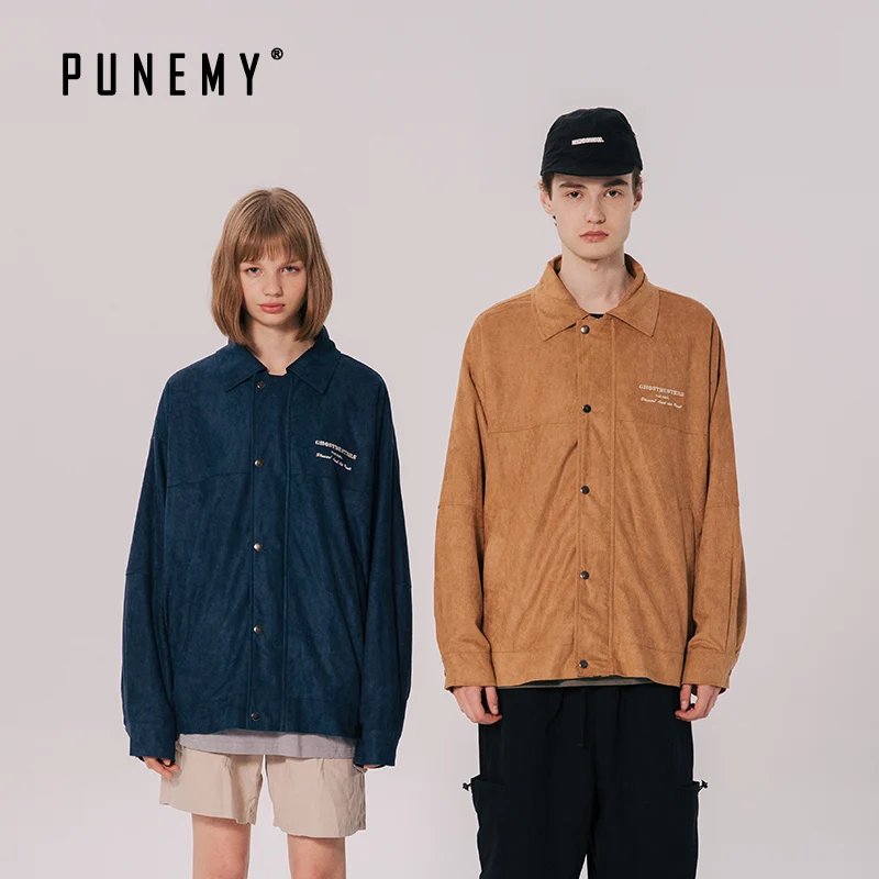 

Retro Harajuku Men Coach Jackets Coats Microsuede Vintage Hip Hop Streetwear Oversize Button Autumn New Man's Jackets Coats