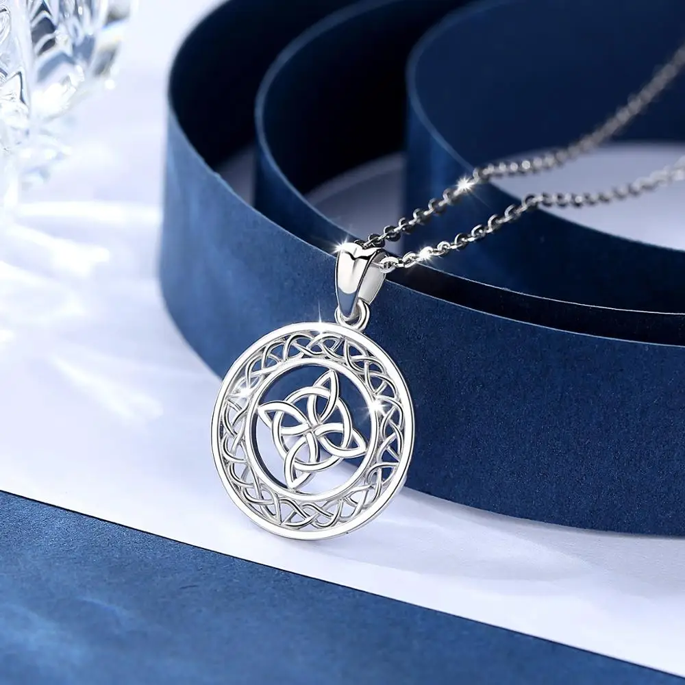 Pendant Necklace,Silver Necklace EUDORA Sterling Silver Celtic Knot Round Pendant Good Luck Necklace for Women Men Jewelry Birthday Gift D122