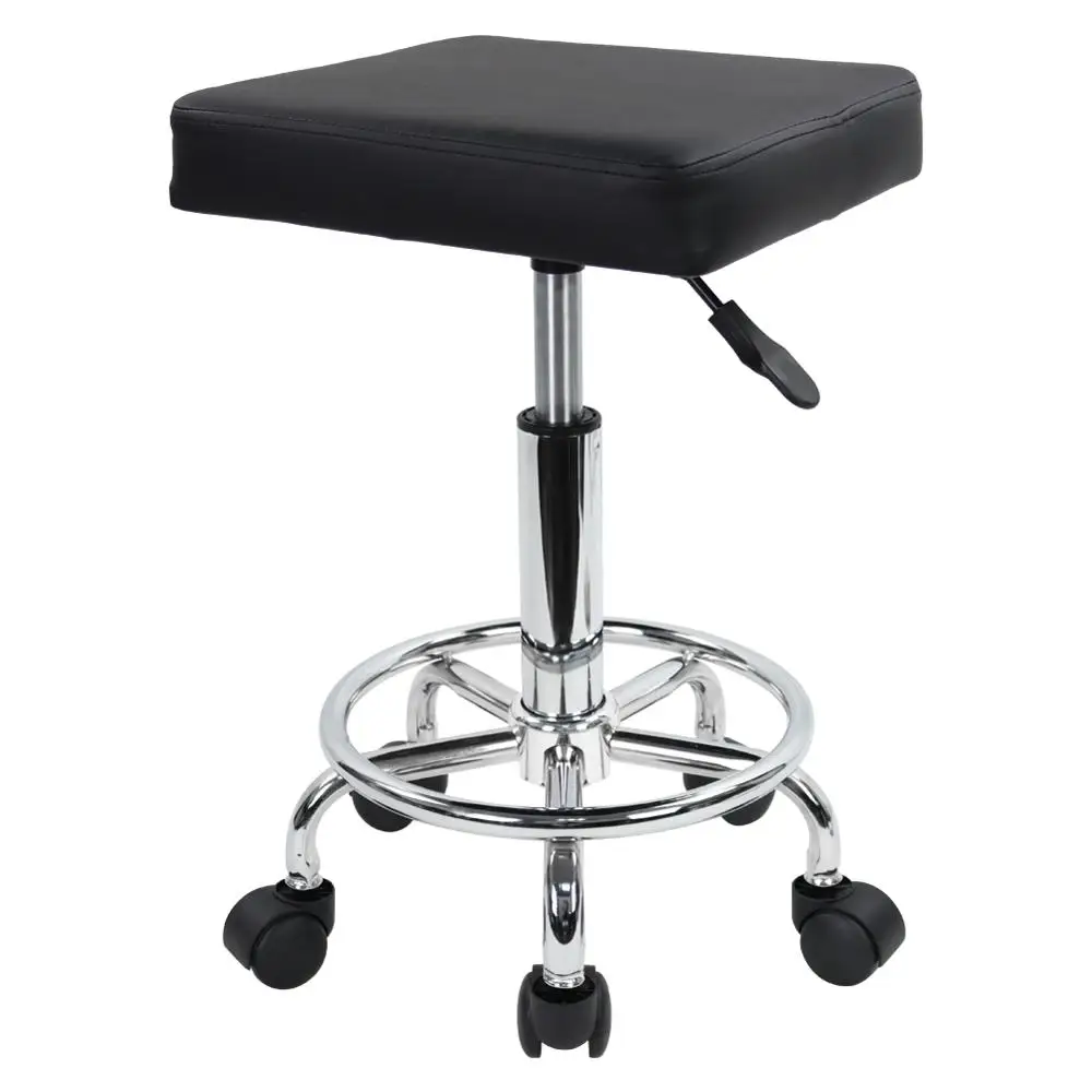 

KKTONER Square Rolling Stool with Foot Rest PU Leather Height Adjustable Spa Drafting Salon Work Swivel Stool Chair Small Black