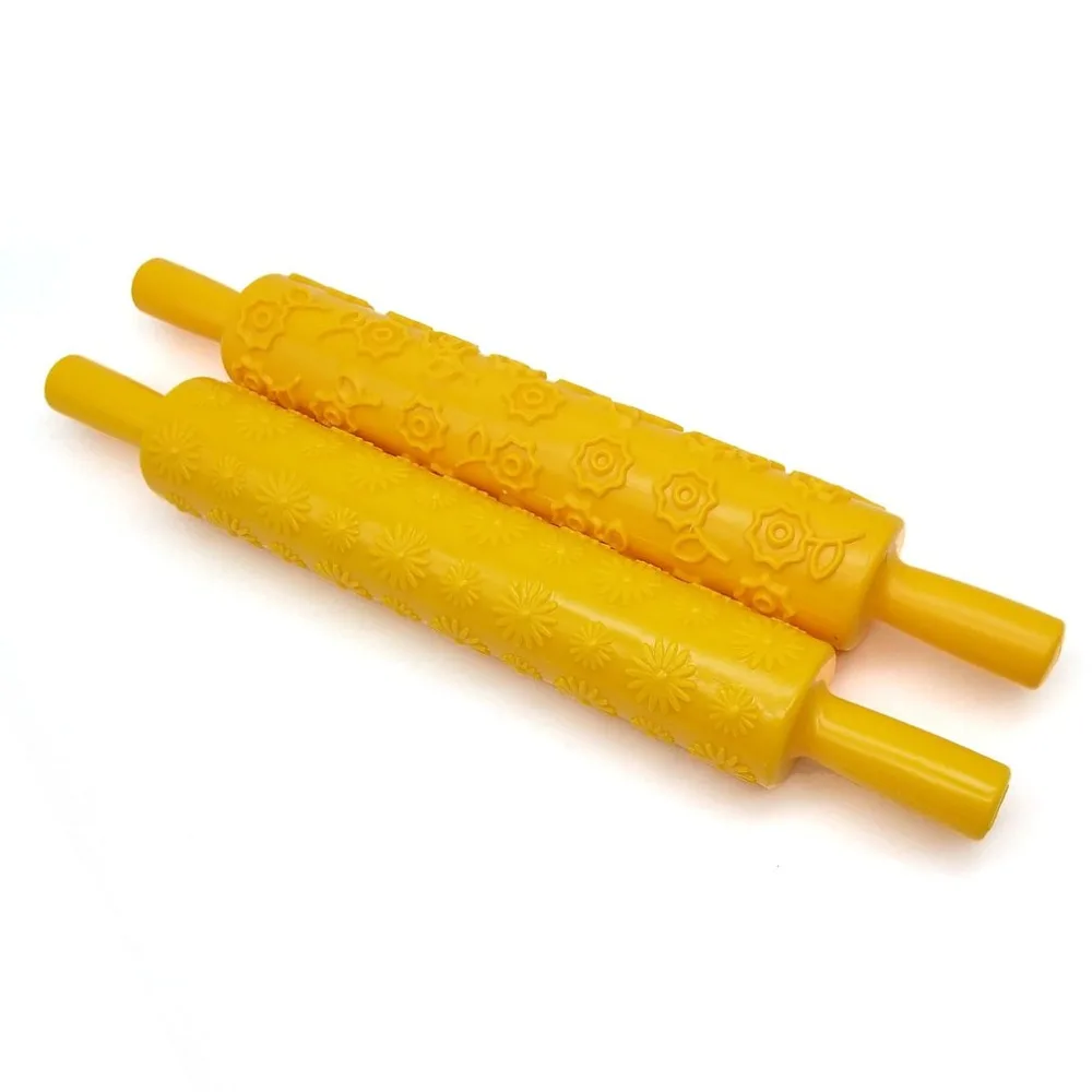 Pastic Non-Stick Fondant Rolling Pin Tool Portable Embossed Rolling Pin Heart Pattern Fondant Pastry Cake Decorating Tool