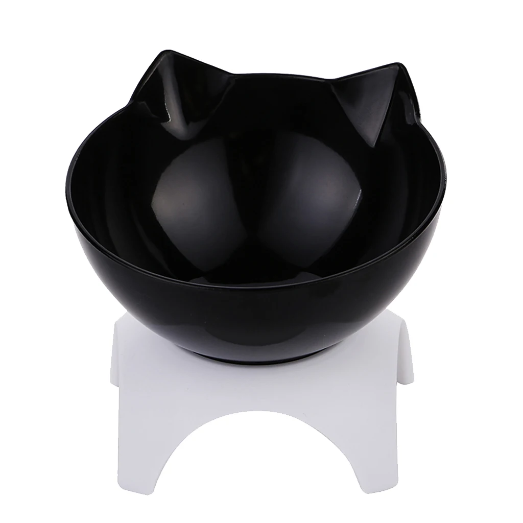 Cute Cat Dog Elevated Bowls 15° Tilted Raised Food Container With Stand Single Bowls Black White