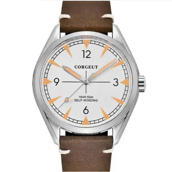

Simple Corgeut 41mm white dial luminous marks sapphire glass stainless steel case miyota automatic movement men's wristwatch