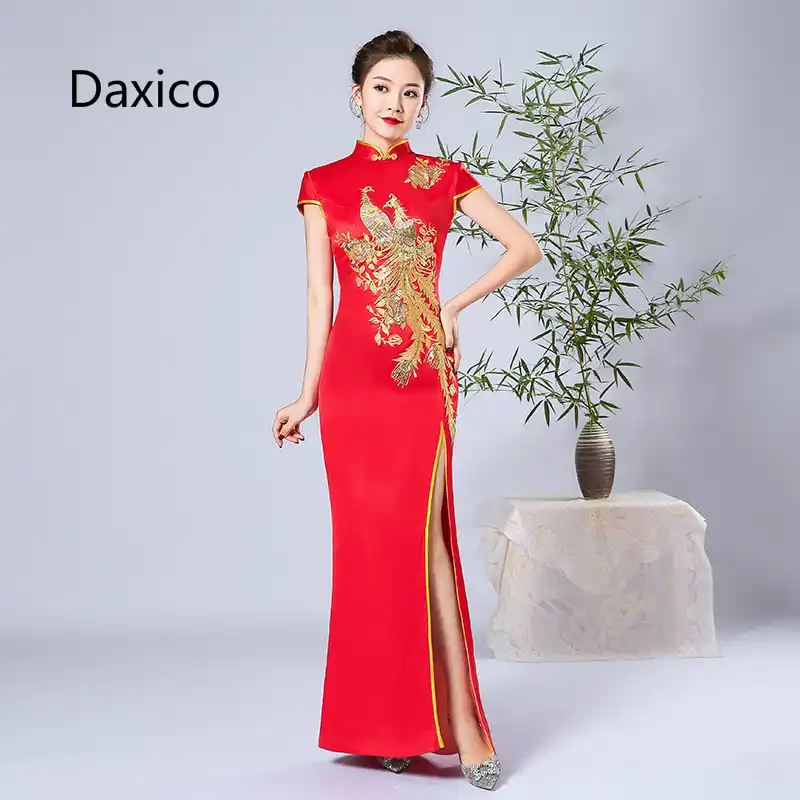 5xl Gran Tamano Chino Tradicional Vestido Mujer Rojo Vintage Cheongsam Novia Fenix Boda Fiesta Qipao Vestidos Nacional Chi Pao Aliexpress