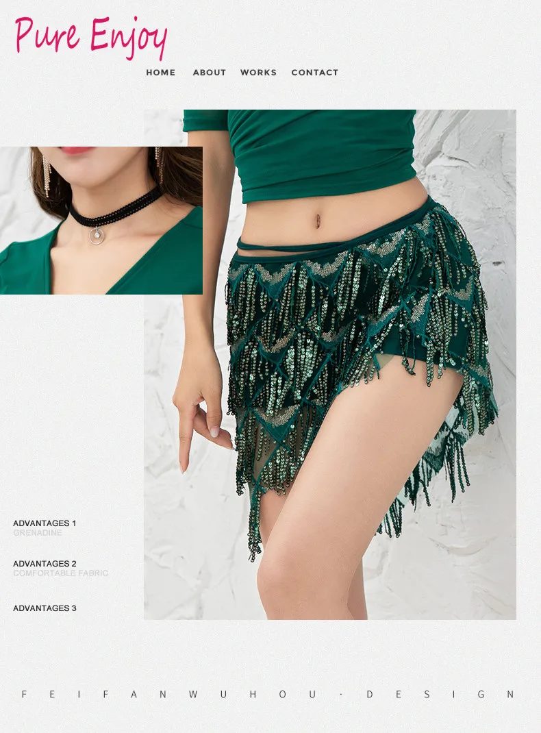 short skirt Цепочка для танца живота Hip Scarf Новичок с пайетками с блестками - Цвет: short skirt