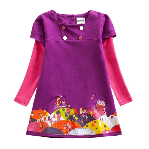H3589 purple Girls Long Sleeve Dress Little pony Dress Spring Autumn Cotton Embroidered Girl Flowers for Kids Wearing Girls Dresses H6480D - Цвет: H3589 purple