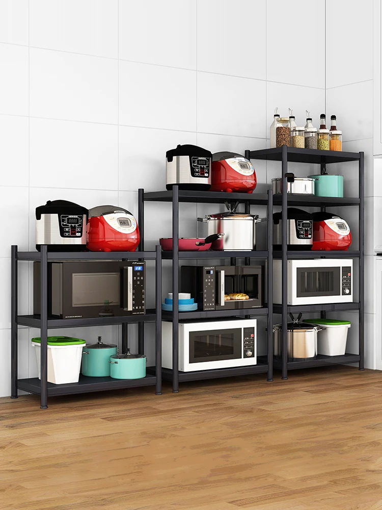 

Black stainless steel kitchen shelf landing multi-layer microwave oven cabinet shelf three-layer pot shelf