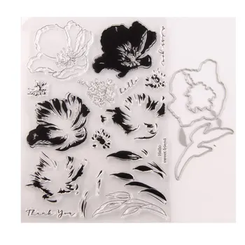 

Stacked Flowers Metal Cutting Dies and Clear Stamp Set for DIY Scrapbooking Photo Album Decorative Embossing Stencil