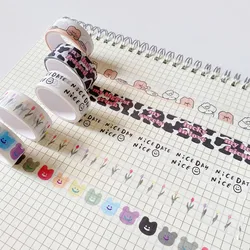 Bande adhésive Washi pour Scrapbooking, 1 pièce, bande adhésive de masquage tulipe ours souriant mignon, autocollant de papeterie pour Journal intime, décoration de bricolage, Journal coréen 