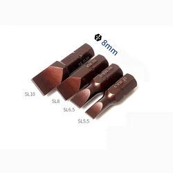 4pcs/set Short 5/16 inich 8mm Hex Shank Heavy Impact Slotted Screwdriver Flat-blade Bit Tool S2 Alloy Steel SL5.5 SL6.5 SL8 SL10
