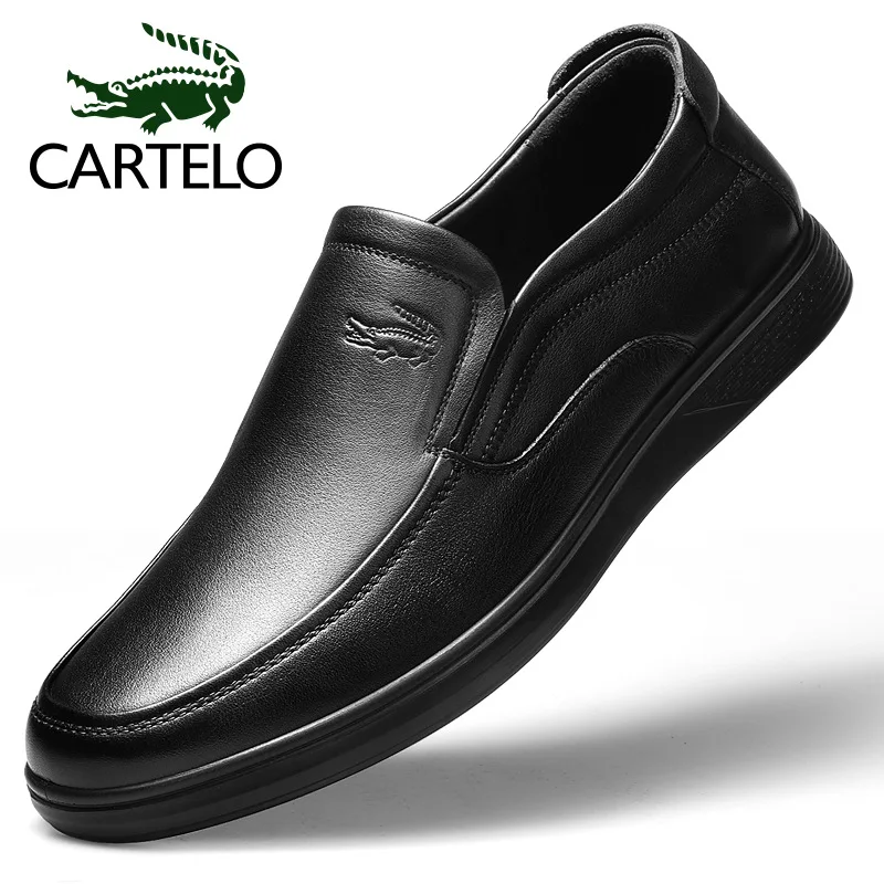 

CARTELO MEN'S SHOES Spring New Style Genuine Leather Middle-aged Shoes Dad Casual Slip-on Foot Covering Business Leather Shoes M