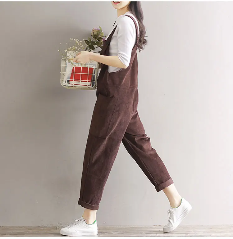 WICCON Corduroy Womens Jumpsuits Casual Vintage Sleeveless Bodysuit Women Loose Full Length Solid Overalls Strapless Paysuits