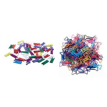 

50 Pcs 25mm Clothespins Colorful Mini Memo Clip & 100Pcs Bone Shape Multicolor Metal Paper Clips