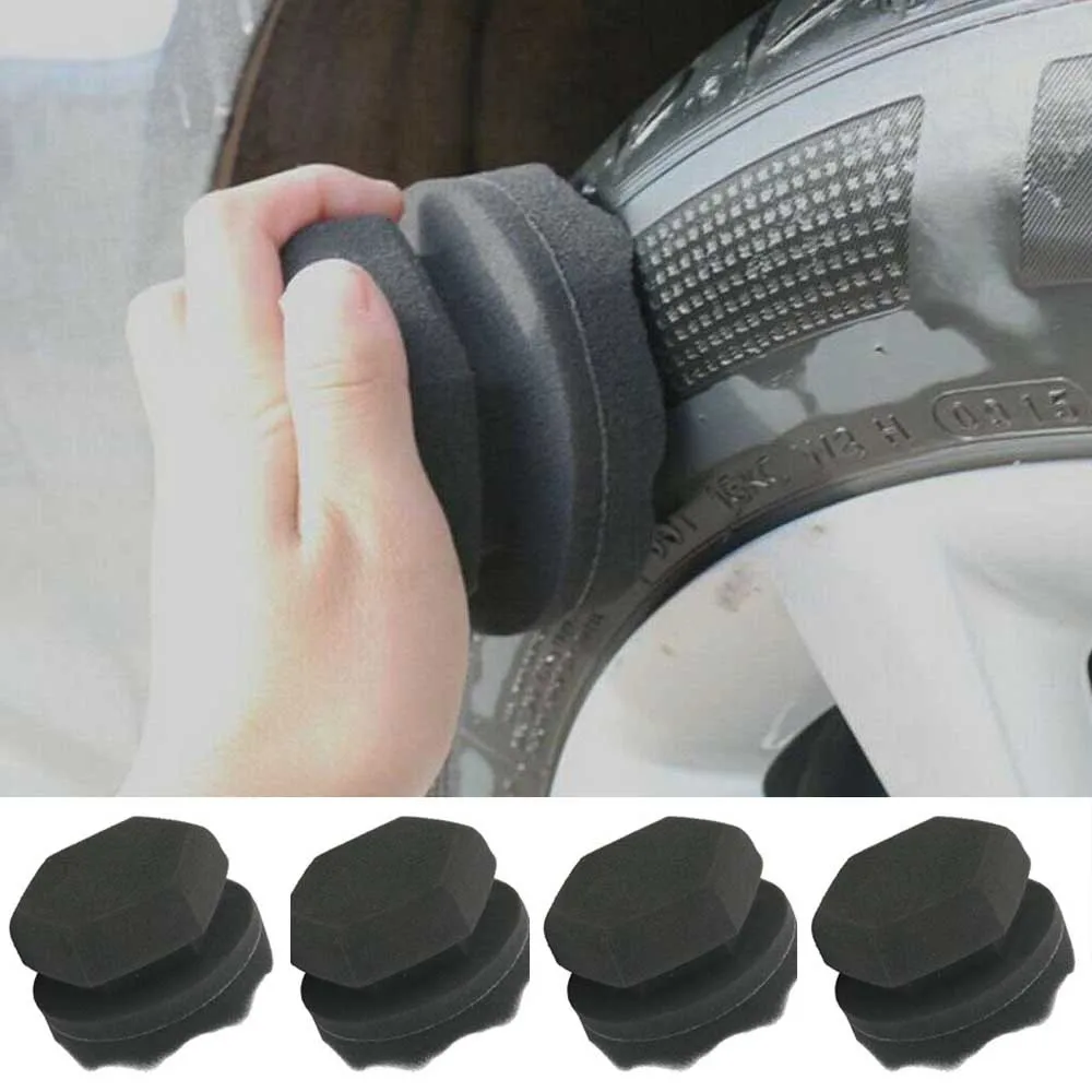 

4pcs Car Tyre Brush Car Waxing Sponges Detailing Polish Tire Dressing Applicator Hex Grip Soft Sponge