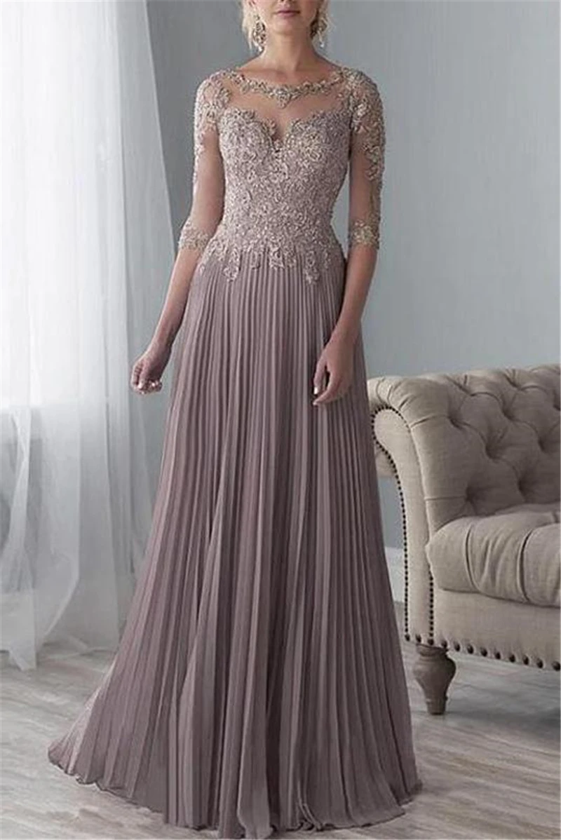 

Long Applique Mother of the Bride Evening Dress with sleeves robes de soirée abendkleider vestido de fiesta de boda