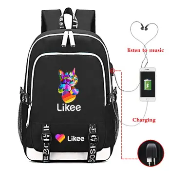 

New Likee Backpack Usb Charging Travel Laptop Bookbag "LIKEE 1 (Like Video)" Laptop Russian Styles School Bags for Teenage Girls