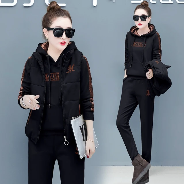 Autumn and winter new Fashion women suit women's tracksuits casual set with  a hood fleece sweatshirt