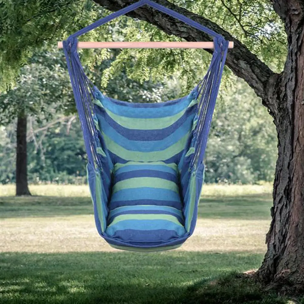 

Unique Cotton Canvas Hanging Rope Chair With Pillow Multi ColorHigh-Quality Cotton Canvas Refined Soft Texture Home Decoration