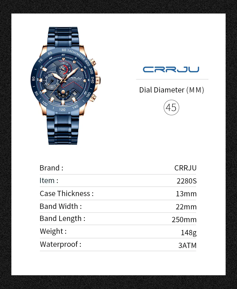 Топ люксовый бренд CRRJU новые мужские часы модные спортивные водонепроницаемые мужские наручные часы с хронографом из стали Satianless Relogio Masculino