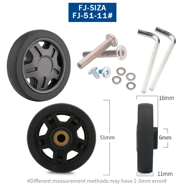 Luggage Suitcase Replacement Wheels OD 36-50mm Axles Deluxe Black with Screw Suitable for 18-26 inch suitcase Swivel Caster FJ-51-11