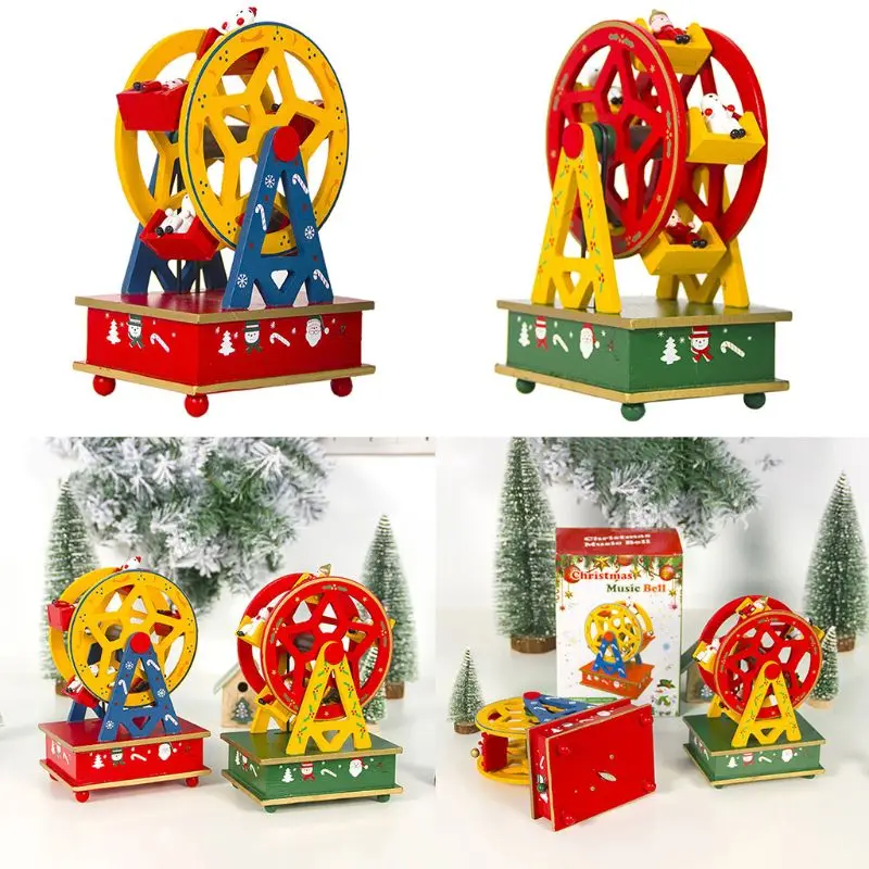 New Wooden Painted Christmas Music Box Xmas Children Gift Table Home Decorations