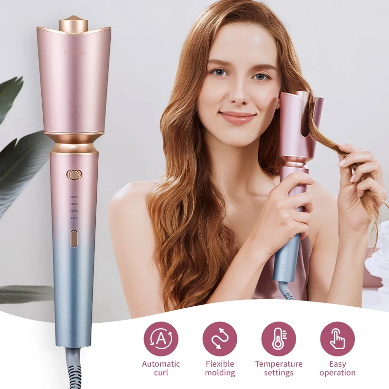 ZHIBAI Automatic Hair Curler Iron Stick Pink Anti-Scalding Shell Thermostatic Hair Styling Tools Wave Iron Stick Big Wave Curler